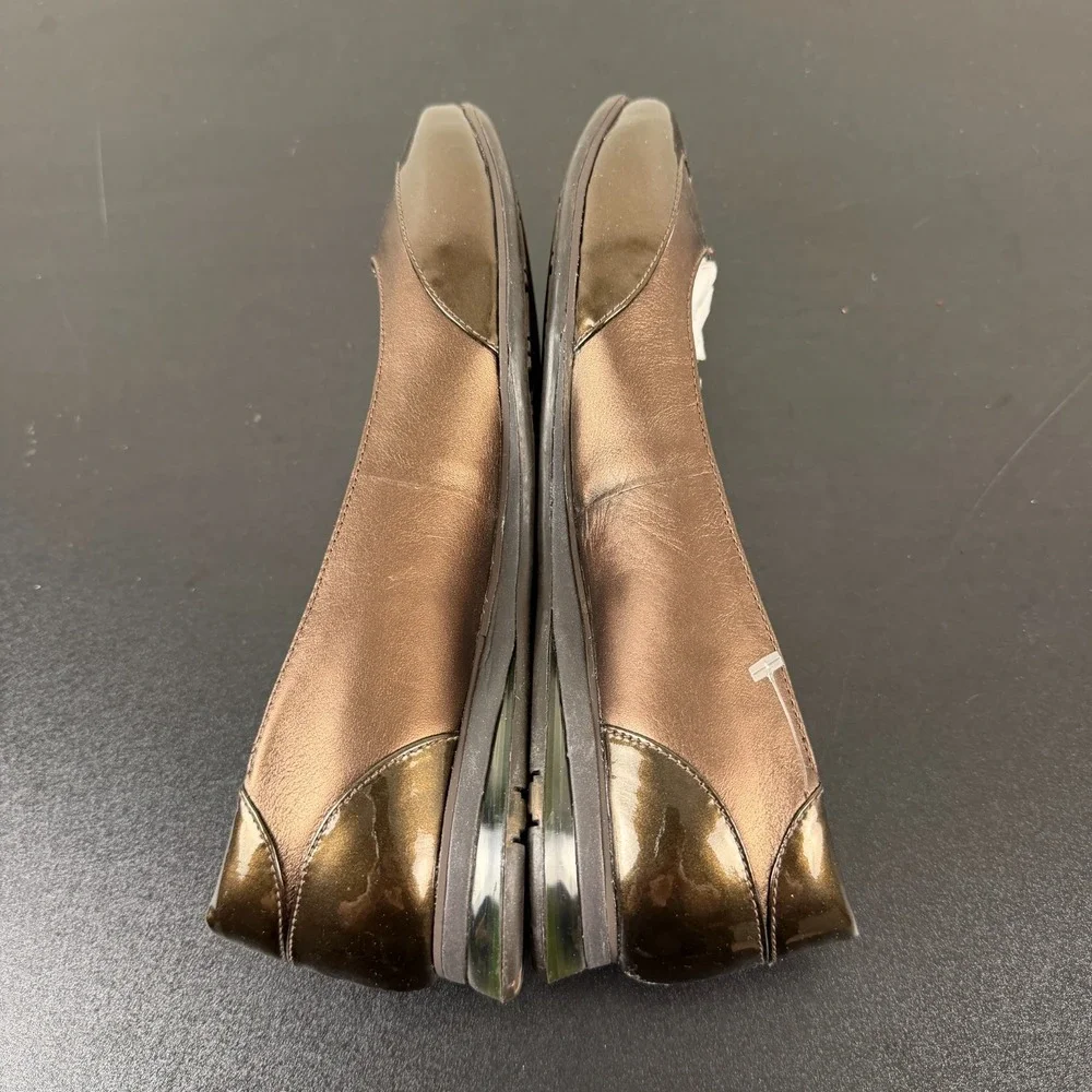Cole Haan Ballet Flats Women 8.5B Bronze Metallic Leather Cap Toe Slip-On Casual